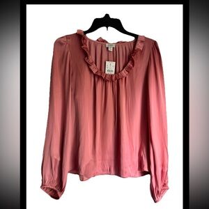 J. CREW Womens Pink Blush Satin Ruffle Scoop Neck Top Sz Medium NWT